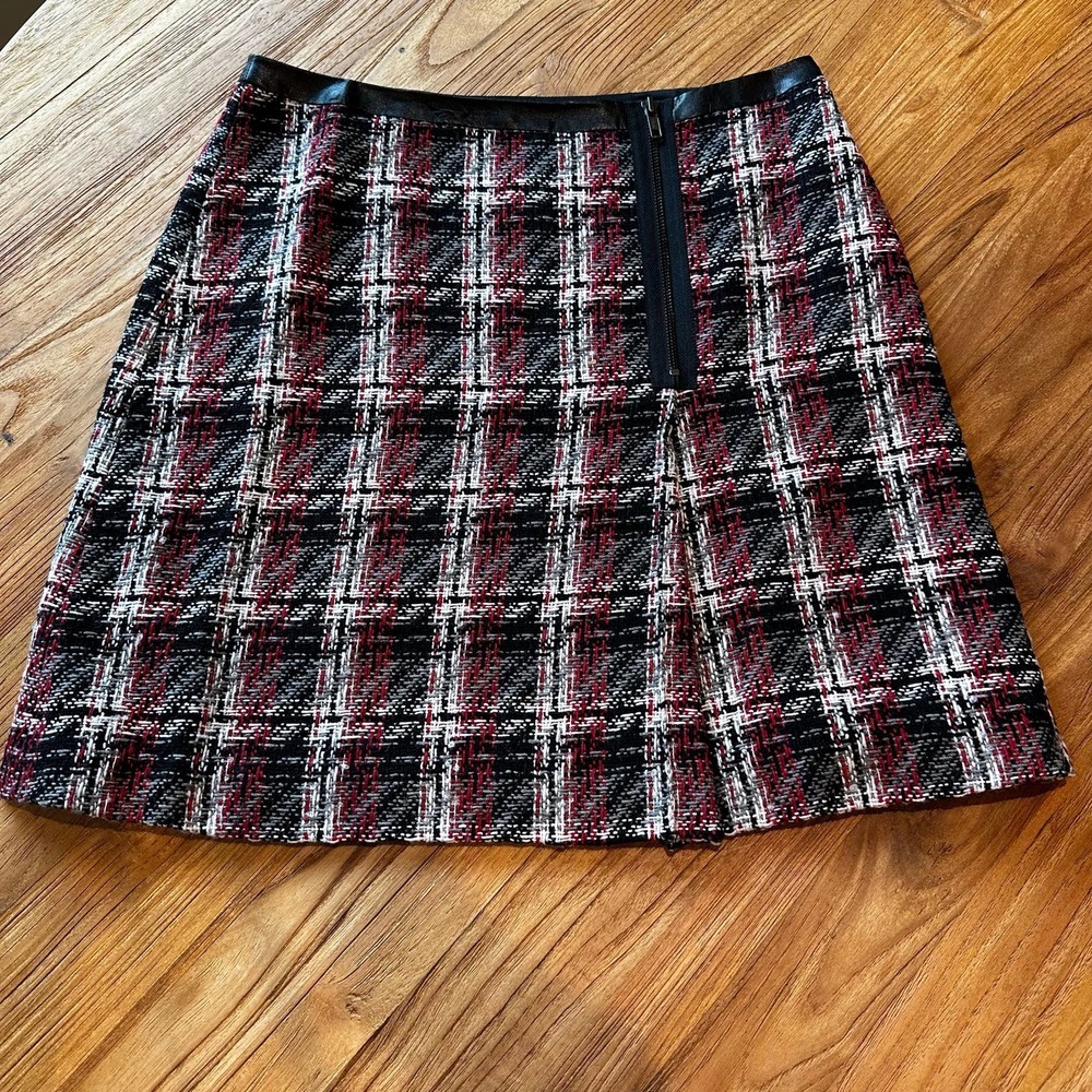 Halogen Nordstrom‎ Women’s Red Black Plaid Tweed Knee Length Zip Front Skirt